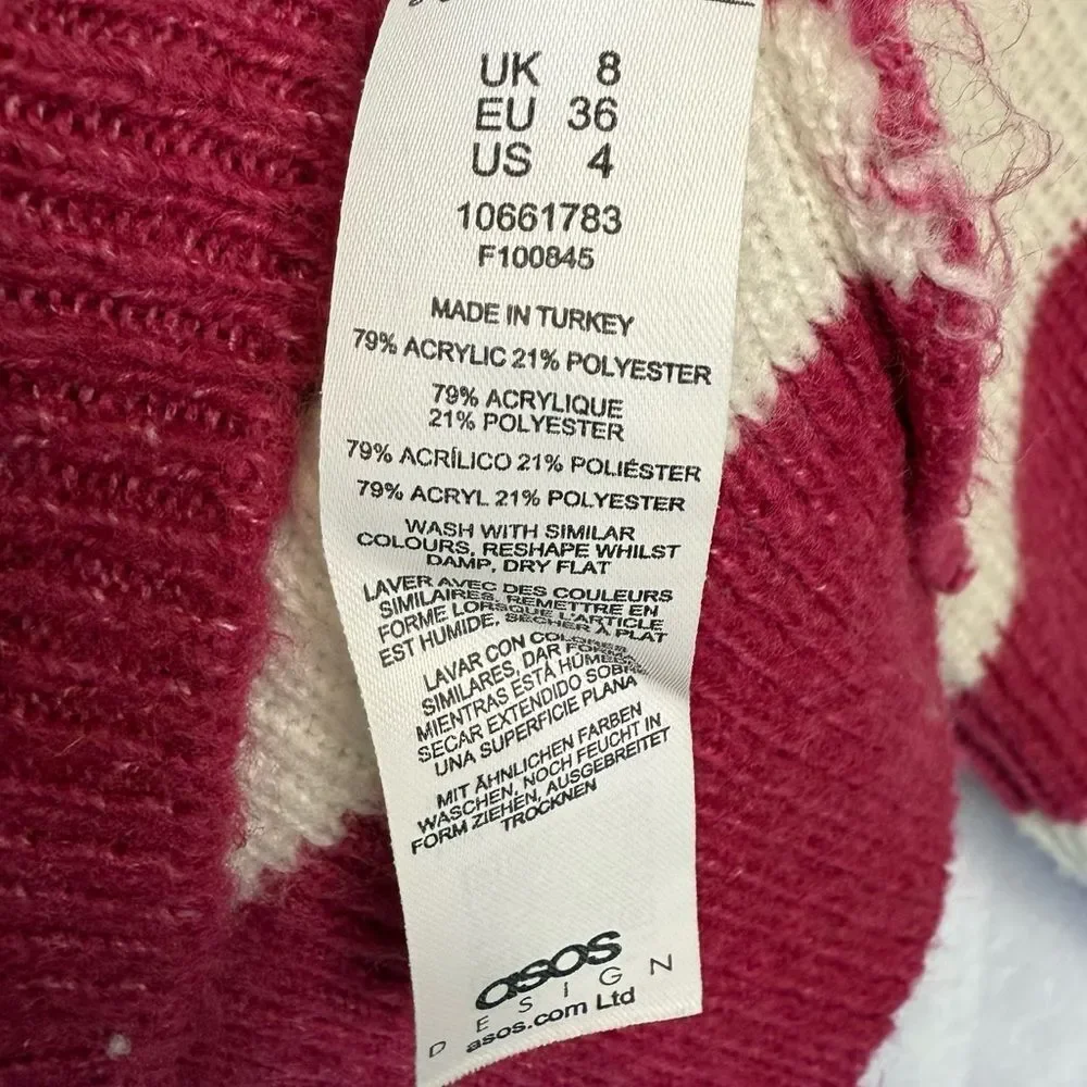 ASOS Design Pink and‎ White Rugby Striped Women's Sweater Size 4 Preppy